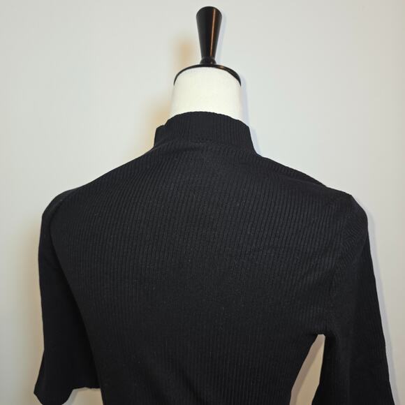 Reformation Black Ribbed Mock Neck 3/4 Sleeve Women’s Top Size L Stretch - Picture 5 of 7